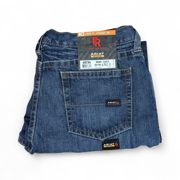 NEW! Ariat Jeans Mens 40 X 34 FR M3 Loose Straight Leg Cat 2 Cotton Workwear